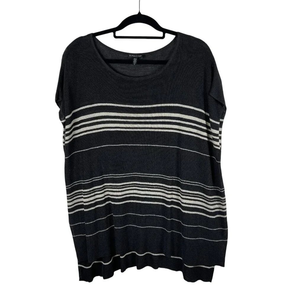 Eileen Fisher Womens Linen Crepe Knit Top Size 3X Black Bateau Neck Lagenlook